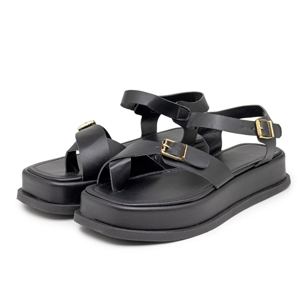 Sandália Papete Feminina Gabriela Flatform Rasteira Preta