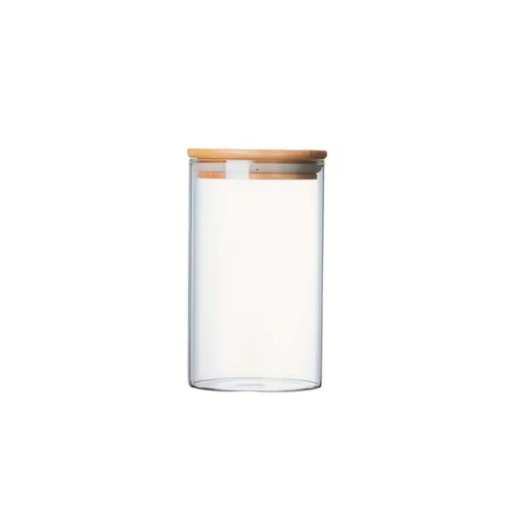 Pote De Vidro Hermético Redondo 250ml Com Tampa De Bambu Moderno