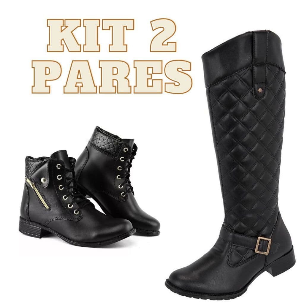 Kit de 2 Pares de Botas -1 Bota Montaria Cano Alto (longo) + 1 Bota Coturno Cano Curto Salto Baixo