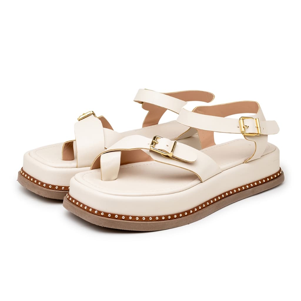 Sandália Papete Feminina Manuela Flatform Rasteira Off White