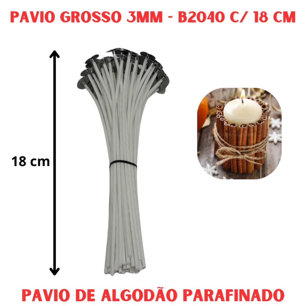 Pavio grosso 3mm com 18 cm para velas artesanais l pavio de algodão p/ velas aromáticas B2040 18 cm