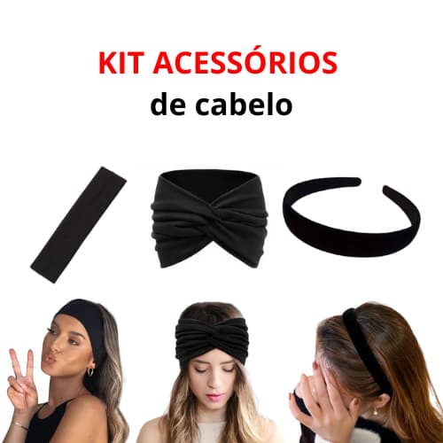 Kit 3 pcs Contém: Faixa de cabelo, Turbante e Tiara Veludo cor variadas