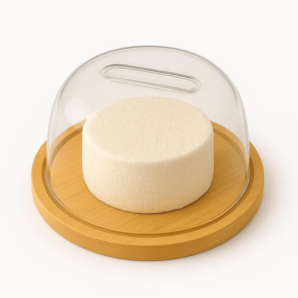 Porta Queijo Queijeira Com Prato De Bambu E Tampa Em Acrílico Mesa Posta Linda