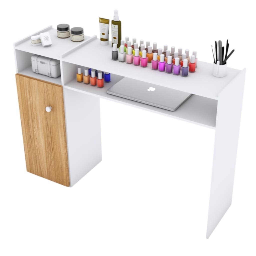 Mesa de Manicure 110CM Louro Freijó/Branco Moderna Para Pedicure Nail Designer