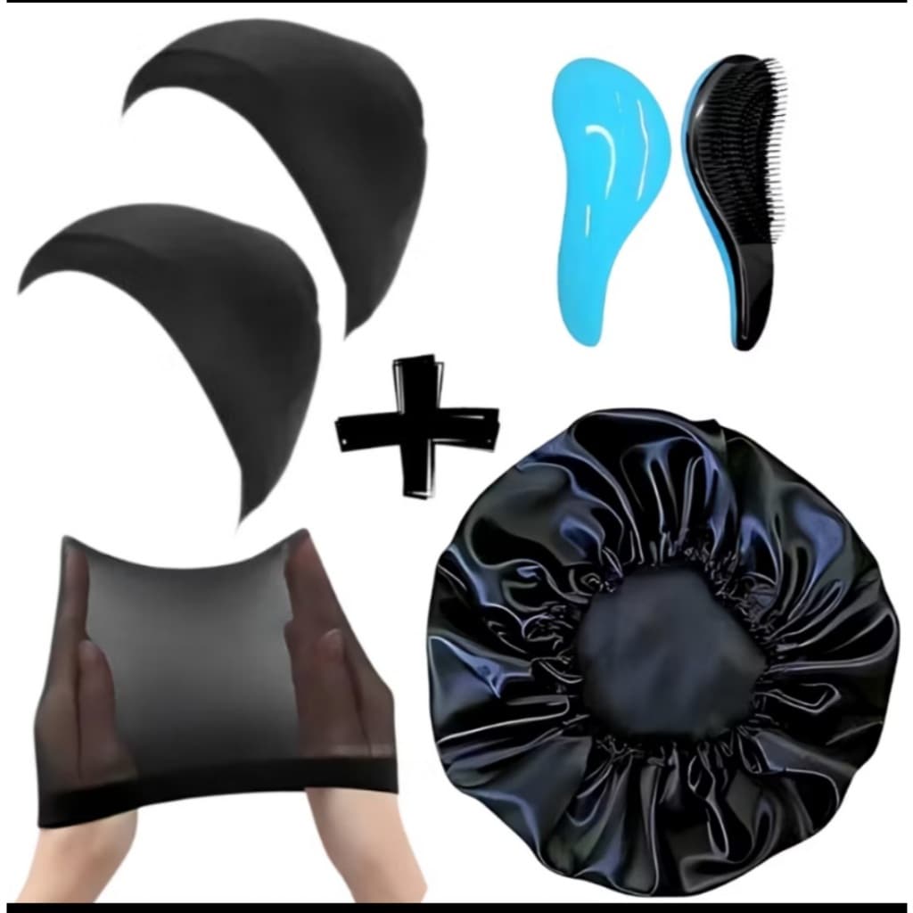 Kit Day After touca de Cetim 2 Touca Nero wig cap Escova Magica