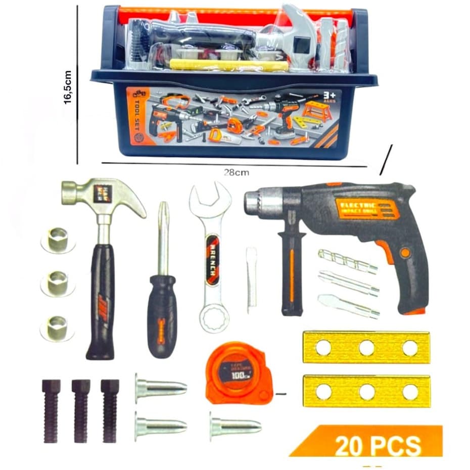 Conjunto de Ferramentas Com Furadeira Elétrica Brinquedo Com 20 Peças