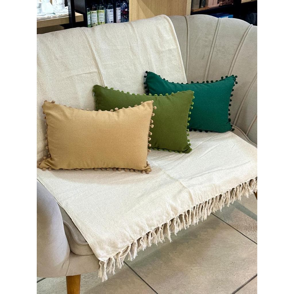 Almofadas Retangular Baguete Cheia com Pompom Sala Quarto Poltrona