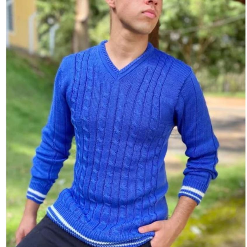 Blusa Masculina Suéter Trico Manga Longa Gola V Trançada Tricot Frio REF:37165
