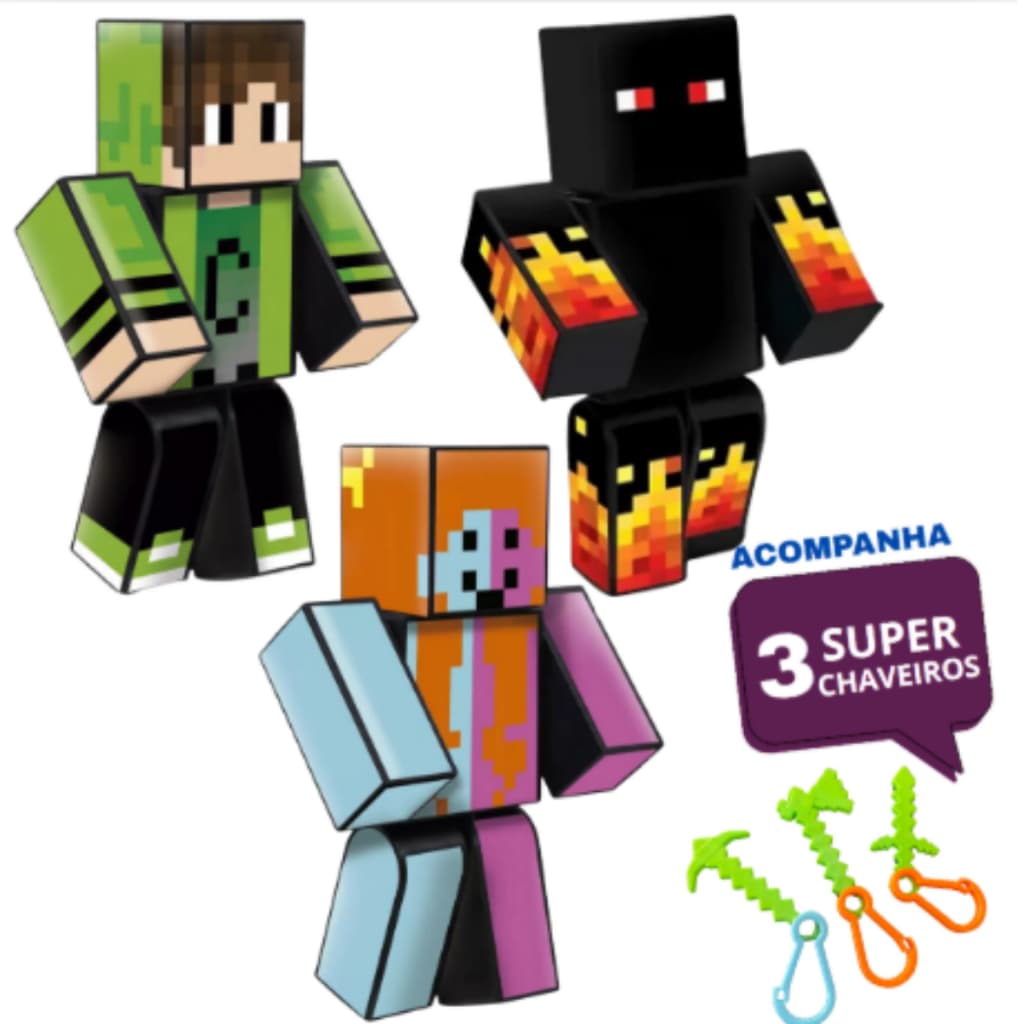 Bonecos Youtuber Gamer Athos + Cadres + Mana 25cm Original Kit C/03 + Chaveiros