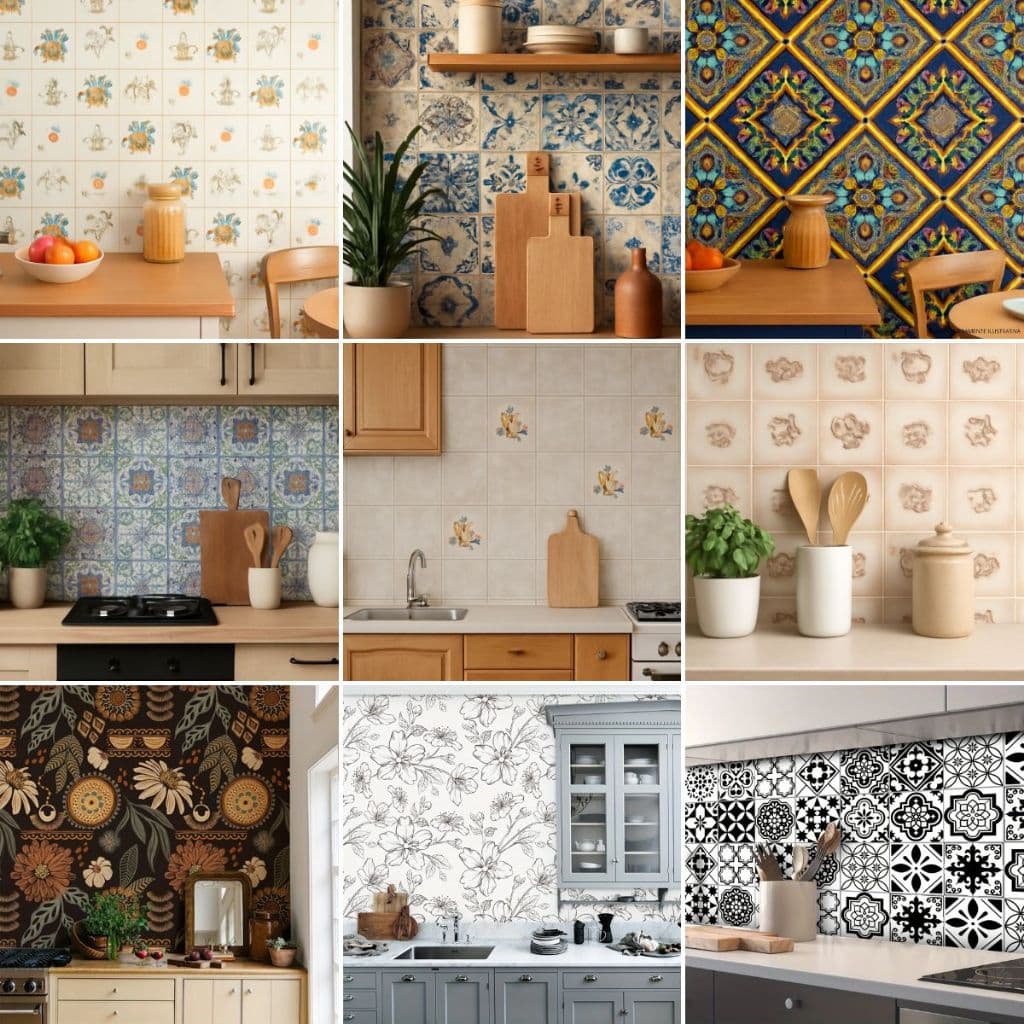 Papel de Parede Decorativo Estampado Sala Cozinha Papel Adesivo Rolo 45cm x 10 Metros Impresso PVC