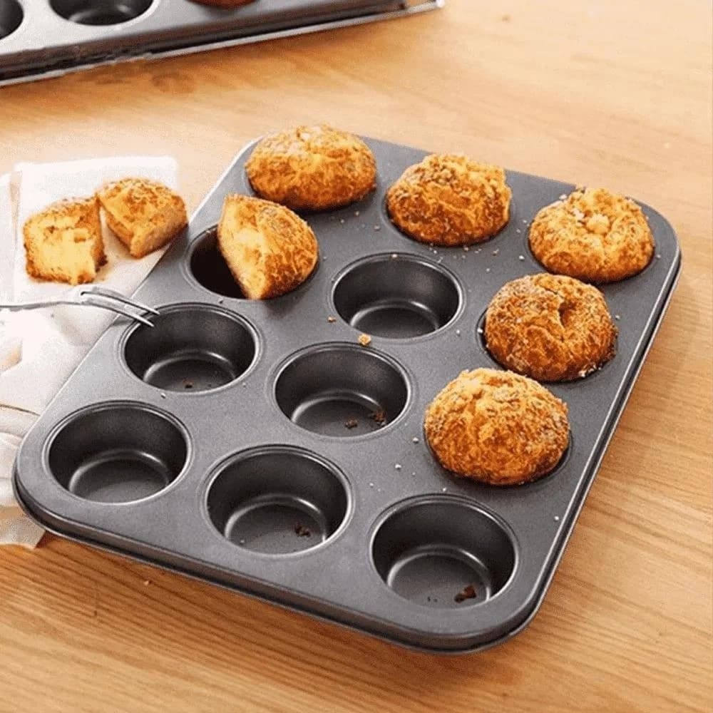 Forma Cupcake Assadeira 12 Cavidades Teflon Antiaderente para Pão de Queijo Empadas Muffins 6 Cavidades