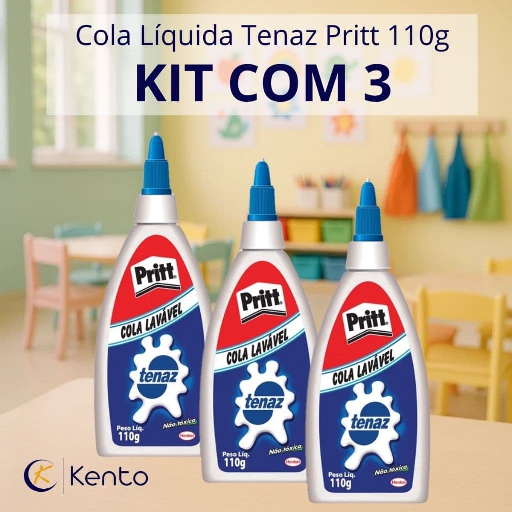 Cola Líquida Tenaz Pritt 110g Kit 3un Ideal Artesanato ou Escolar Não Tóxica Lavável Cola Papel Cartolina Tecido Madeira