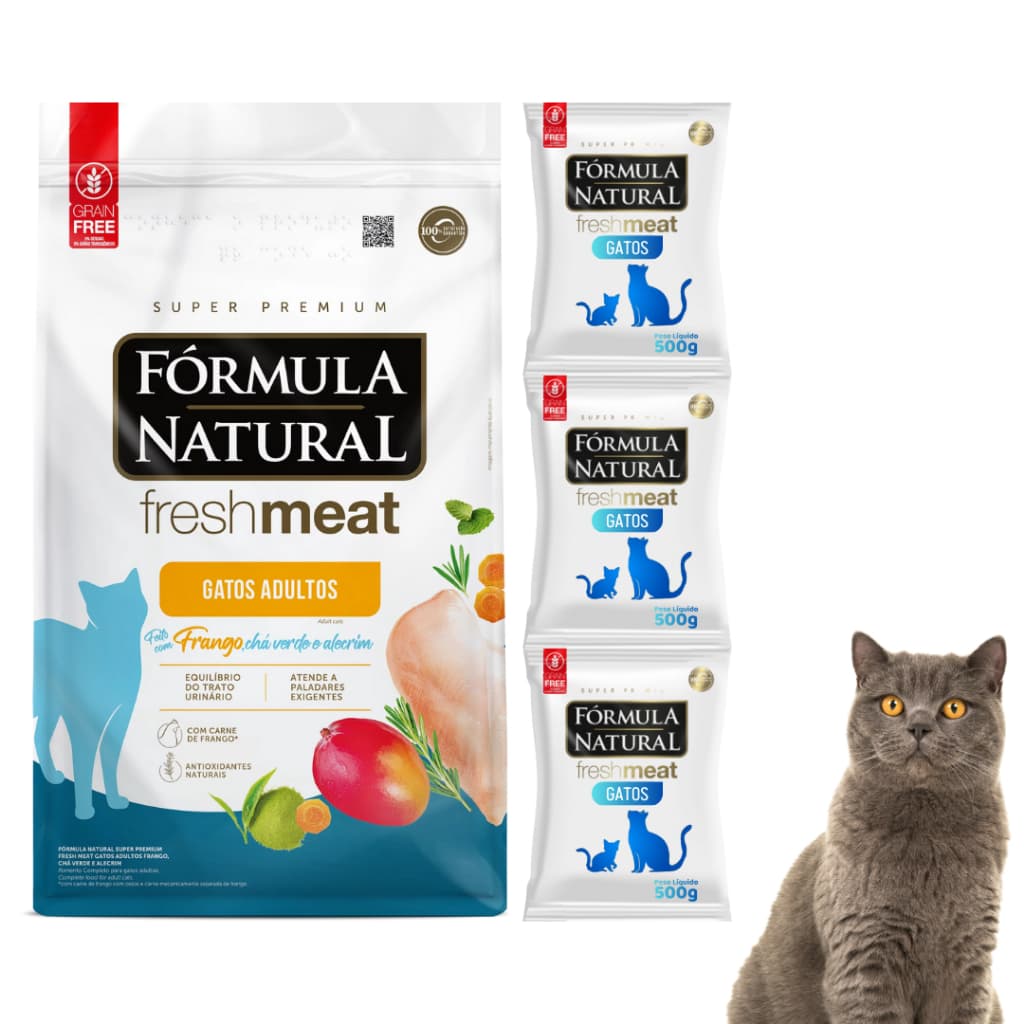 Kit Premium C/3 Rações Fórmula Natural Fresh Meat Para Gatos Adultos Sabor Frango