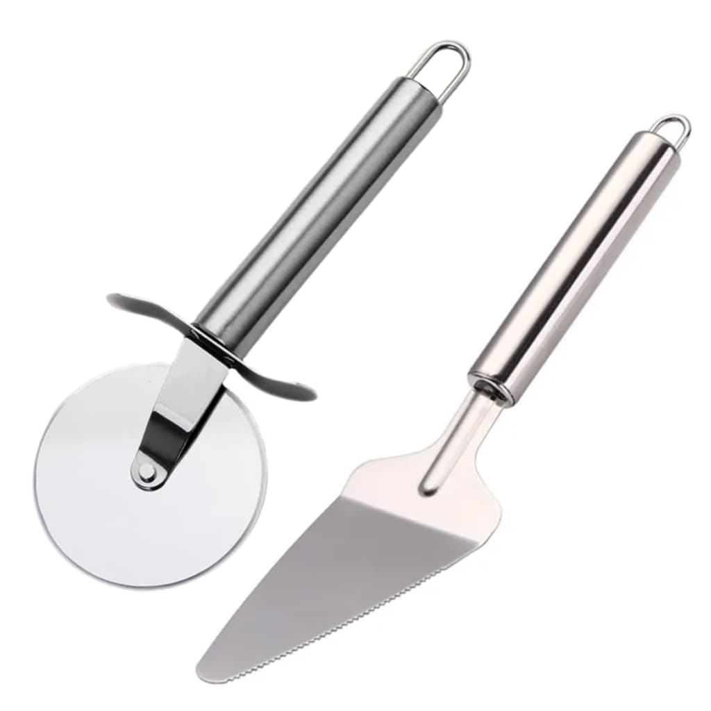 Kit Cortador Fatiador de Pizza e Espátula Pá Serra Utensílio Cozinha Padaria Restaurante Torta Massa