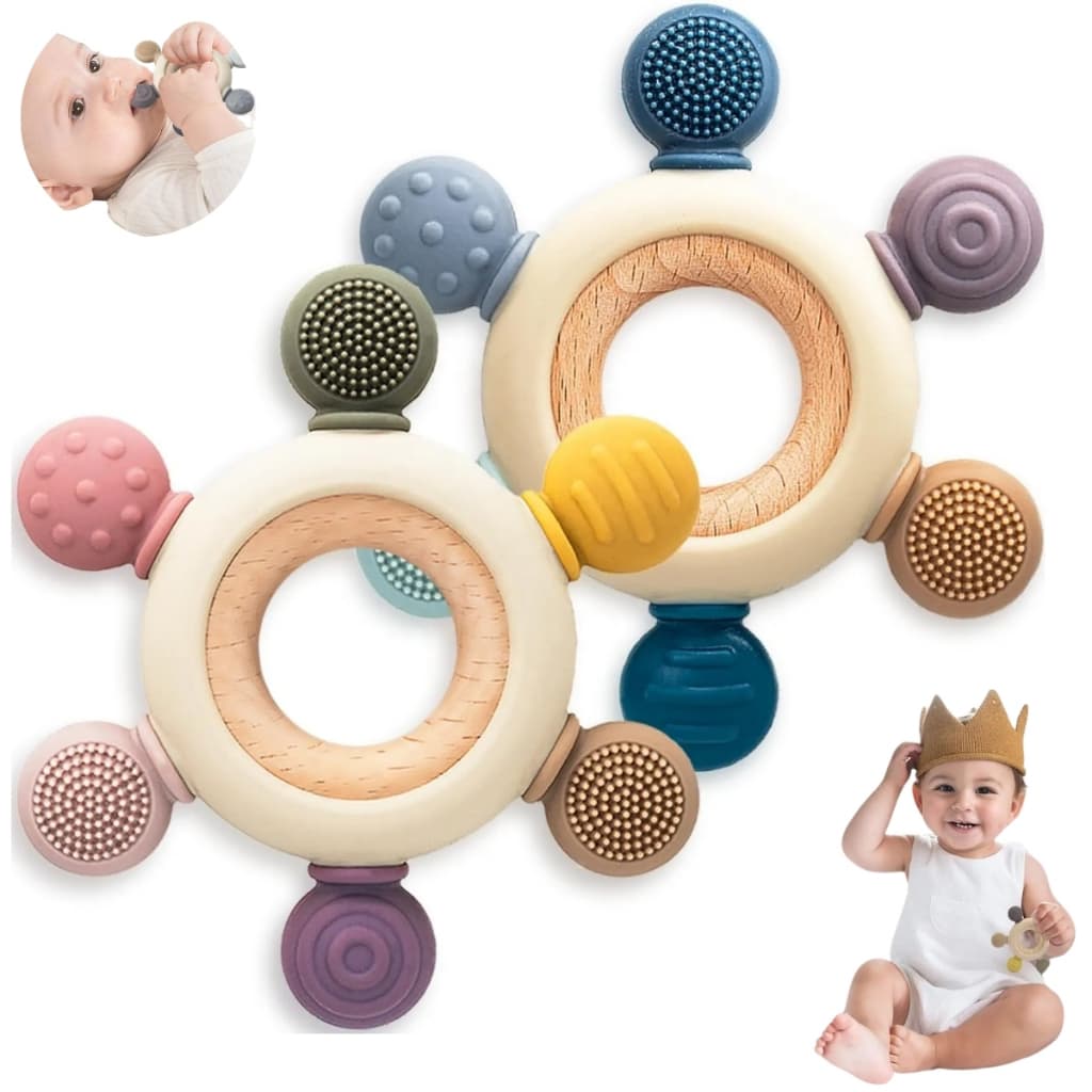 Mordedor Bebê Sensorial Silicone Gengiva Macio Madeira Luxo
