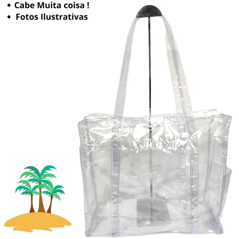 Sacola Transparente Bolsas Jumbo Cristal PVC Penitenciaria Club Piscina Praia Presidio
