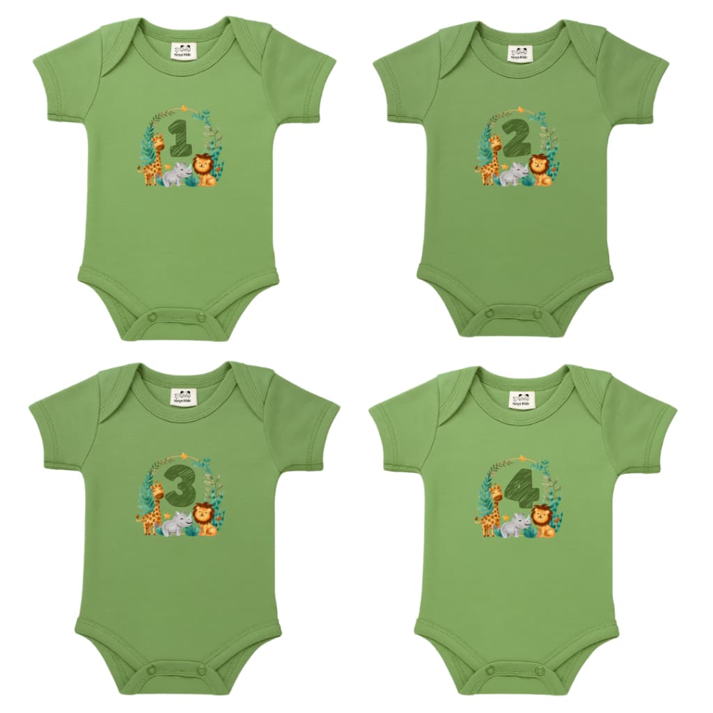 Body Bebe Mesversario Safari Tematico 100% Algodão Menina e Menino