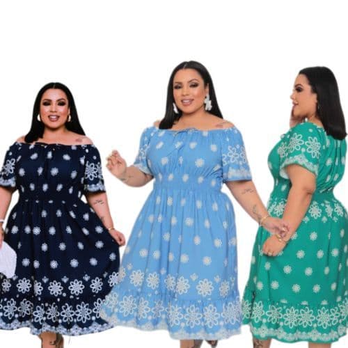 Vestido Feminina Mídi Social Ciganinha Com Estampa Floral Branca Plus Size Moda Evangélica