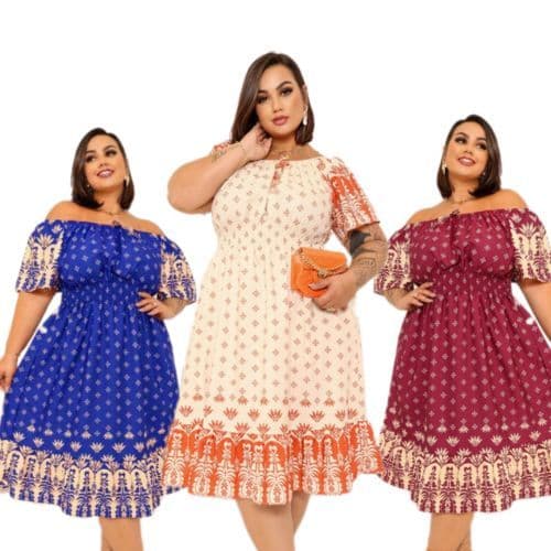Vestido Feminino Mídi Social Ciganinha Plus Size Com Elástico – Moda Evangélica