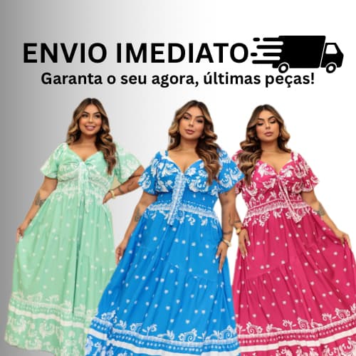 Vestido Longo Plus Size Feminino Ciganinha Decote V Acinturado Elegante Moda Evangélica Estampado E Liso duna