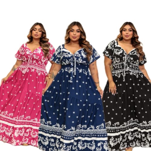 Vestido Longo Estampado Feminino Plus size