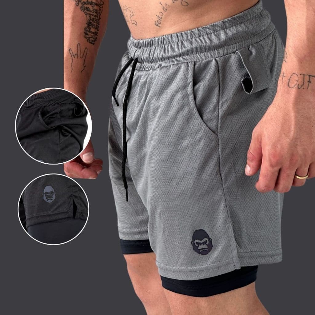 Short Térmico Masculino 2 em 1 Bermuda de Compressão
