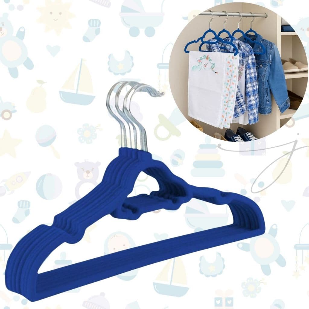 Kit 5 Cabides Infantil Carrinho Azul Veludo Antiderrapante Slim Organização Divertida