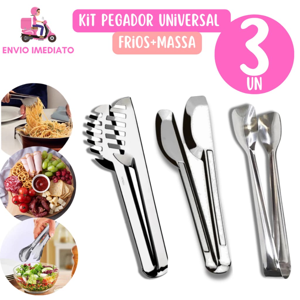 Kit 3 Pegador Universal Pegador de Massas e Pegador de Frios Em Aço Inox Para Cozinha e Restaurantes