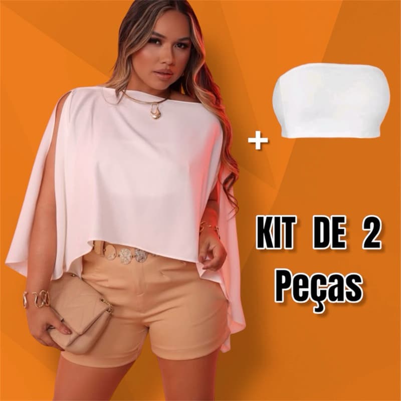 Blusa Capa Varias Formas Chique Dia a Dia Tendência Social Feminina com Croopped