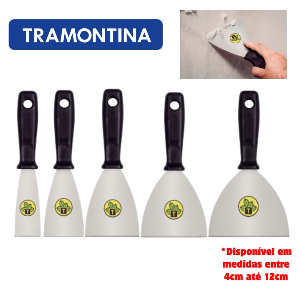 Espátula Flexível pintura massa 4 até 12 cm Tramontina em Aço Carbono com Cabo de Polipropileno