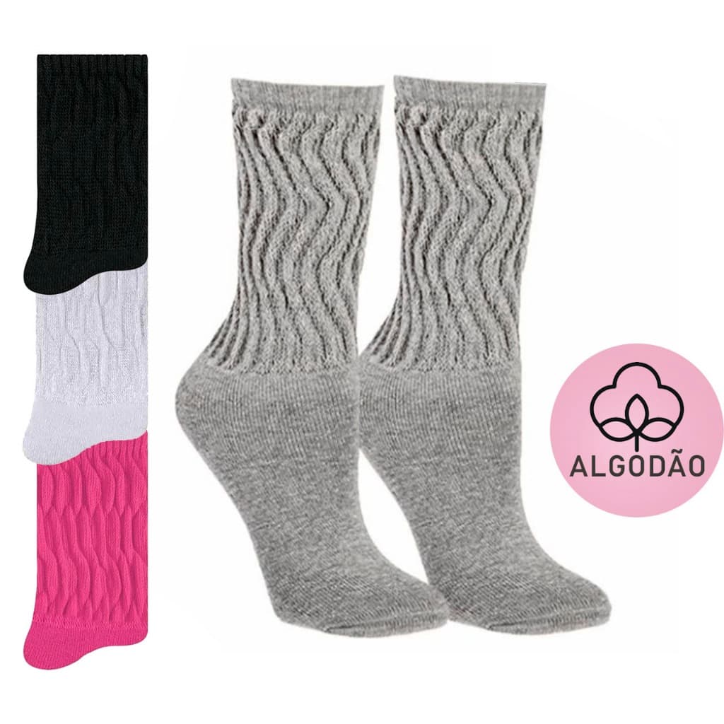 Meia Aeróbica Academia Algodão Franzida Grossa Preta Branca Rosa Buky 34 ao 39