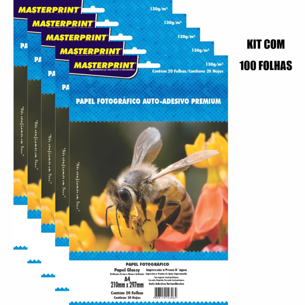 Kit 100 Folhas Papel Fotográfico Glossy Auto Adesivo Premium 130g Tamanho A4