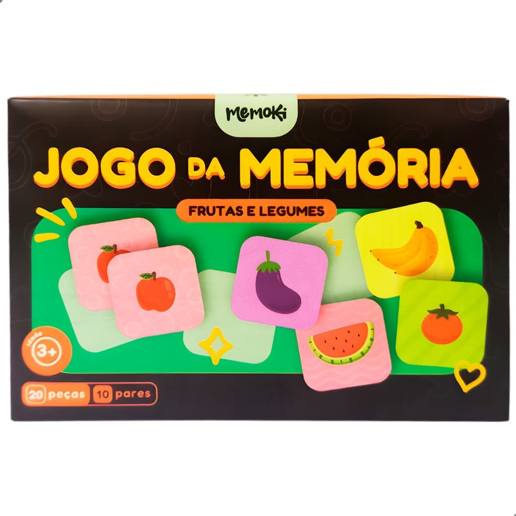 Jogo Da Memória Frutas Legumes MDF 20 Peças 5x5cm Brinquedo Educativo Estimula Coordenação Motora E Raciocínio Lógico