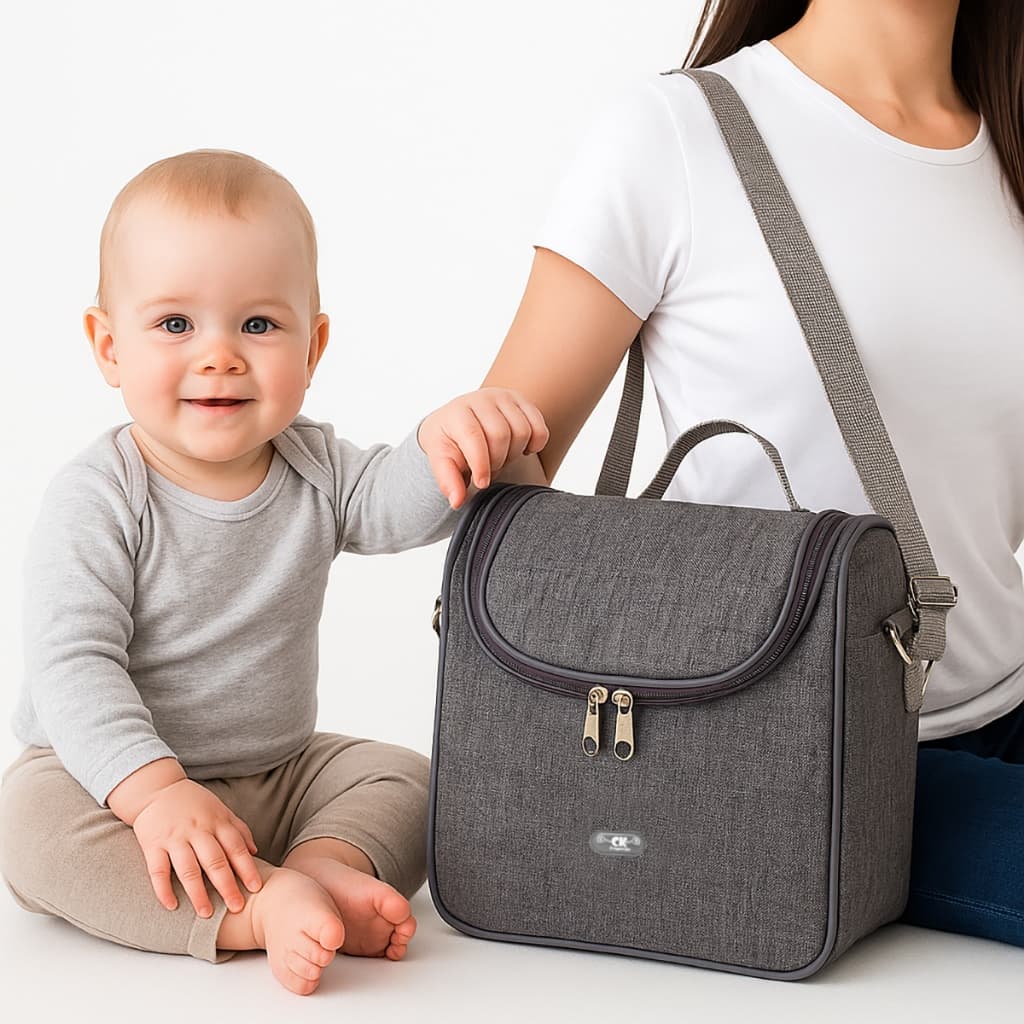 Porta Mamadeira Mochilinha Térmica Baby Cinza – Para 5 Mamadeiras, Alimentos e Perecíveis