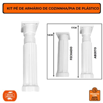 Kit Pé De Armário Móveis Cozinha Pia Plástico 14 Até 17cm Branco