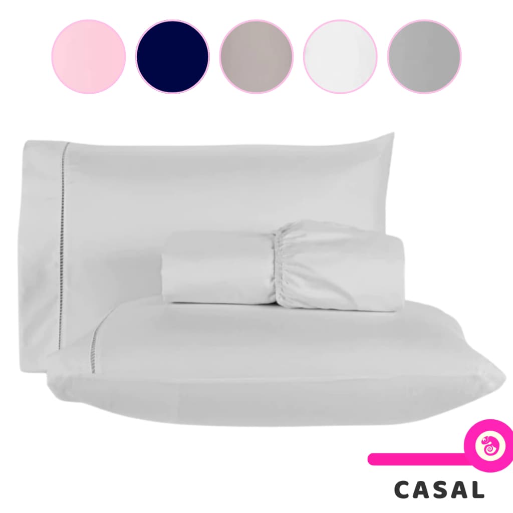 Jogo De Lençol 3 Peças Casal Com Elastico Percal 400 Fios Acetinado Toque Macio Ponto Palito