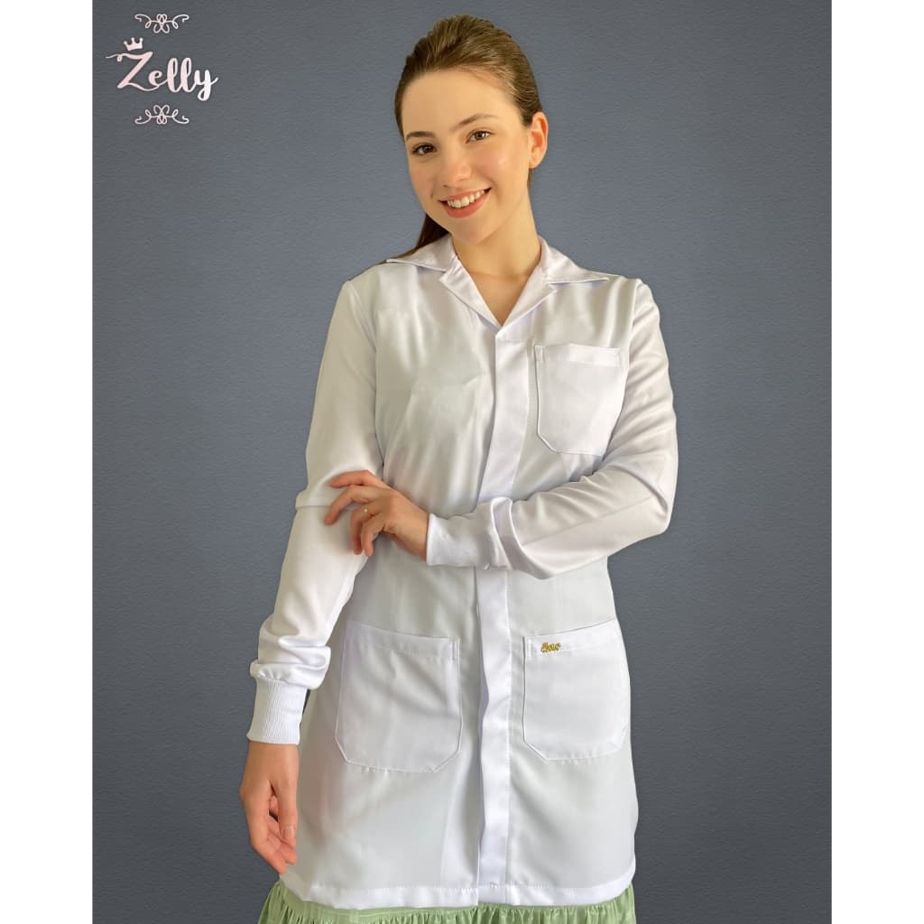 Jaleco feminino modelo basico produzido em tecido Gabardine
