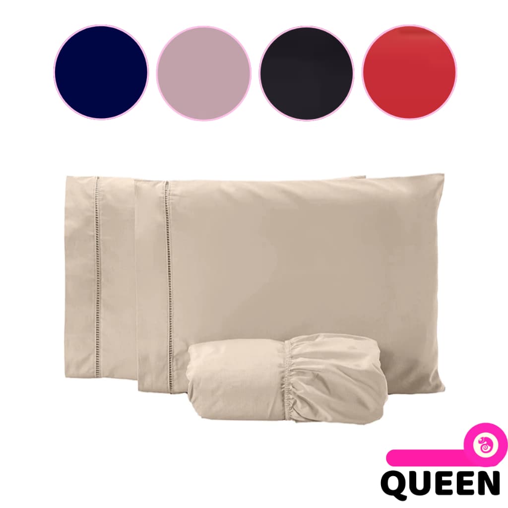 Jogo De Lençol Queen Com Elastico 3 Peças Percal 400 Fios Acetinado Ponto Palito Toque Veludo