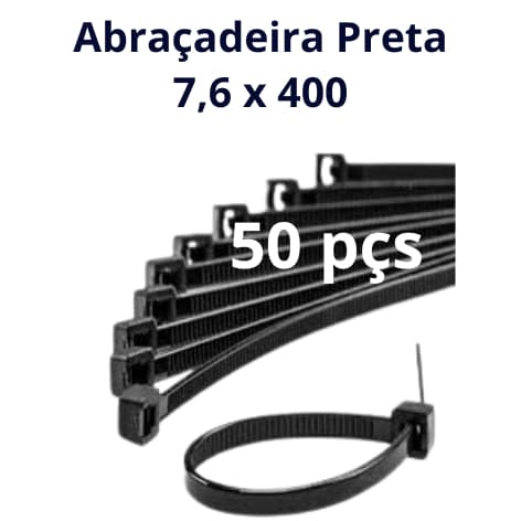 Cintas Plasticas 7,6 X 400 Abracadeira Nylon Enforca Gato Melfi Preta 50 Peças