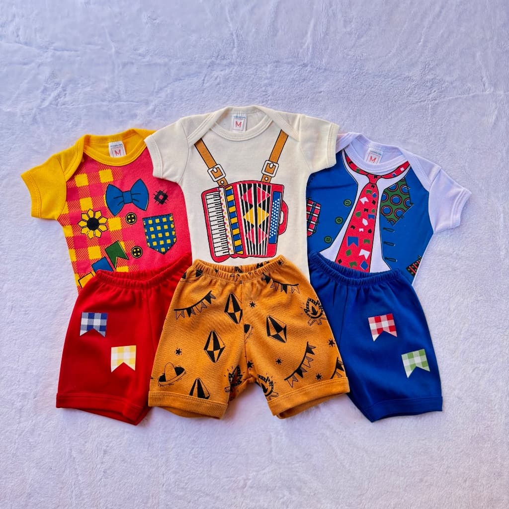 🌽 Conjunto Infantil De Festa Junina  (Body + Short) - 100% Algodão - Roupa Temática de São João
