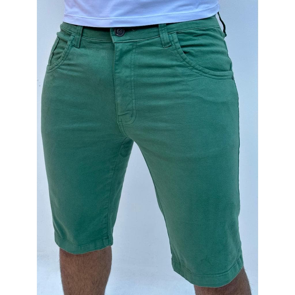Bermuda Verde Menta Masculina Short Sarja Brim Colorida Premium Lycra Bolso Relógio Esporte Fino