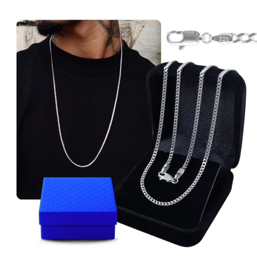 Corrente Prata 925 Legítima Grumet 2mm Masculina Fina Cordão Escama de Peixe Italiana Caixinha