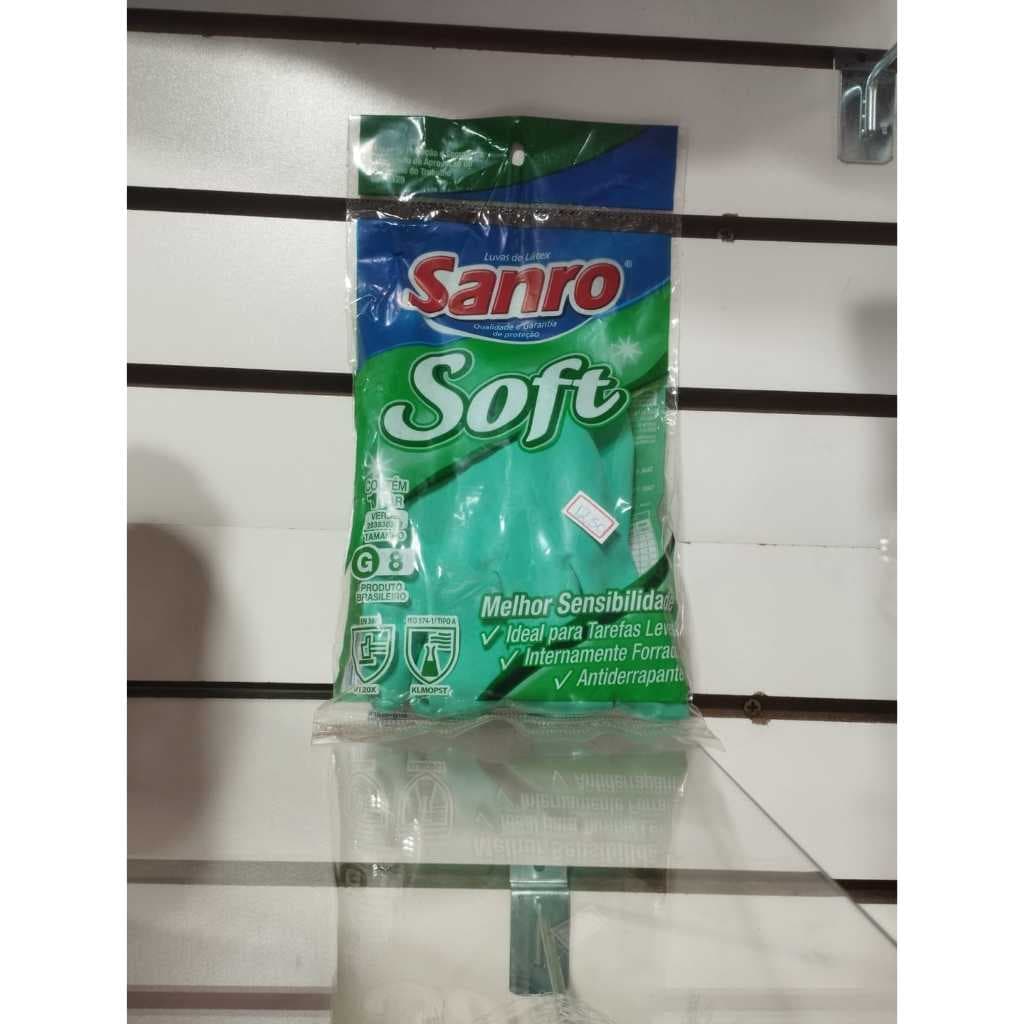 Luva de Látex G8 Sanro Soft Verde Forrada Antiderrapante Limpeza