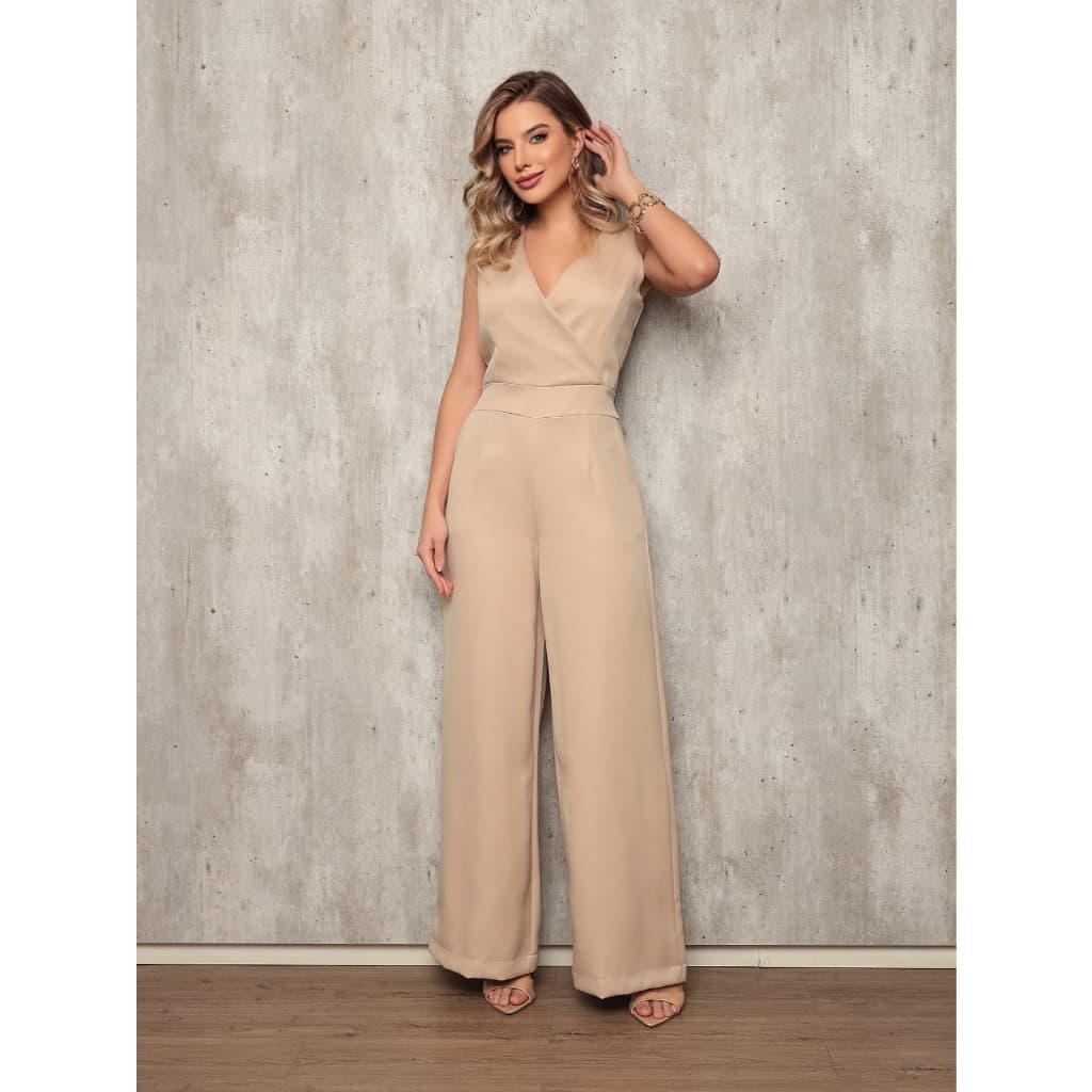 Macacão Feminino Longo Com bolso decote em V super elegante