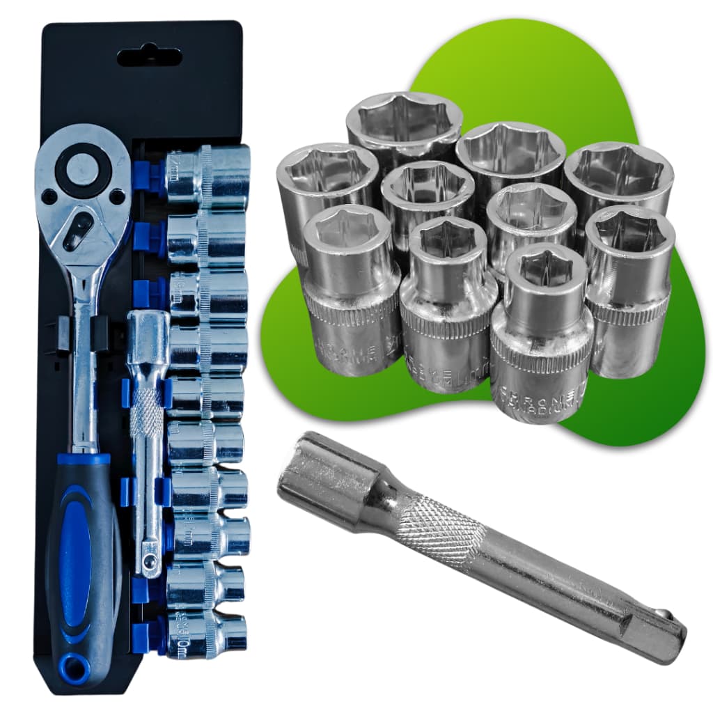 Chave catraca 1/2 pol extensor 12cm kit com soquete sextavado grande