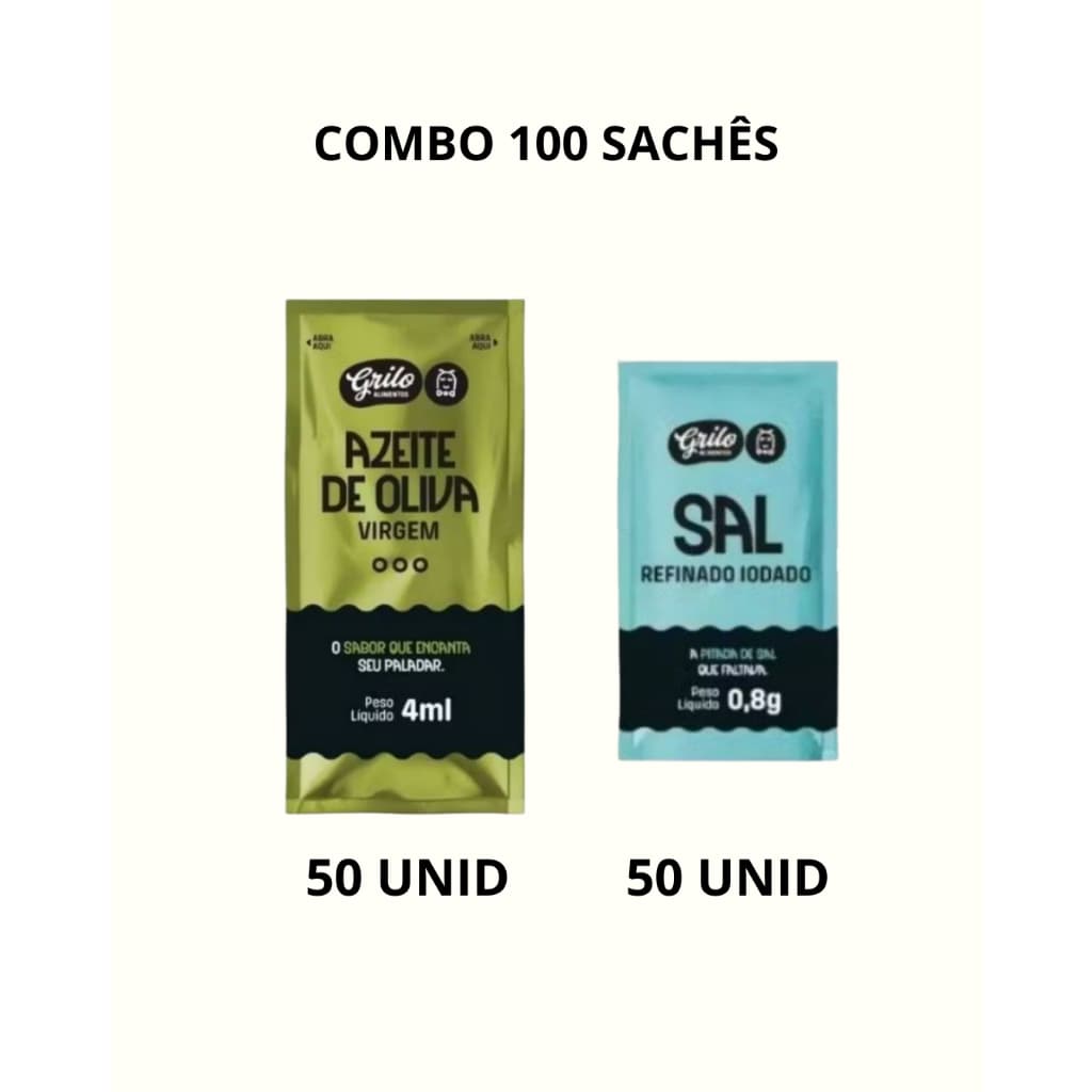 Kit 100 Sachês ( 50 ) Azeite de Oliva + ( 50) Sal Refinado Grilo