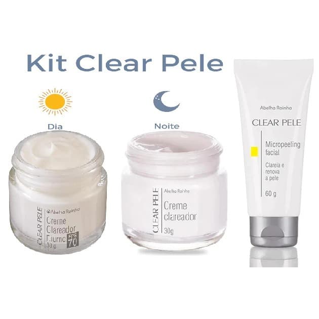 Kit Clareador Facial Dia + Facial Noturno + Micropeeling Clear Pele Abelha Rainha