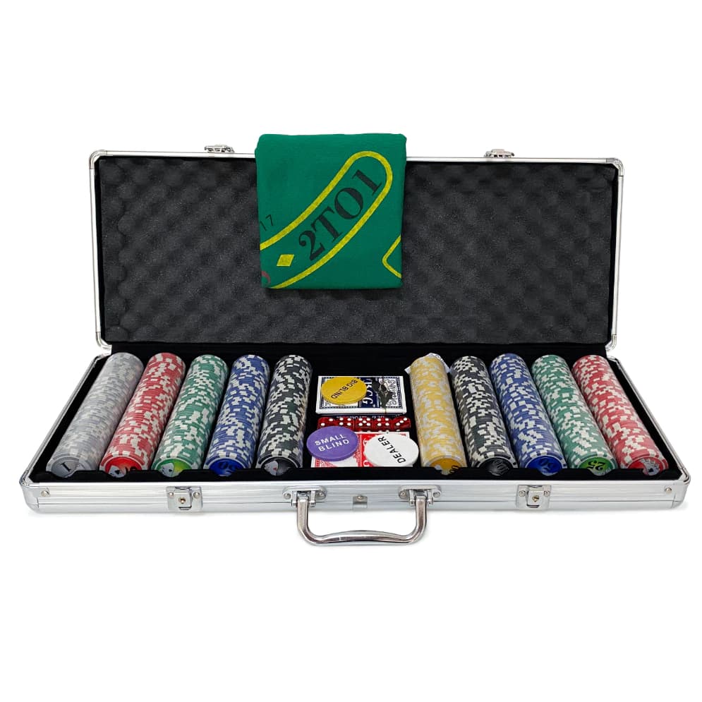 Jogo de Poker 500 Fichas Oficiais Profissional Maleta Dados Baralhos Feltro Chaves