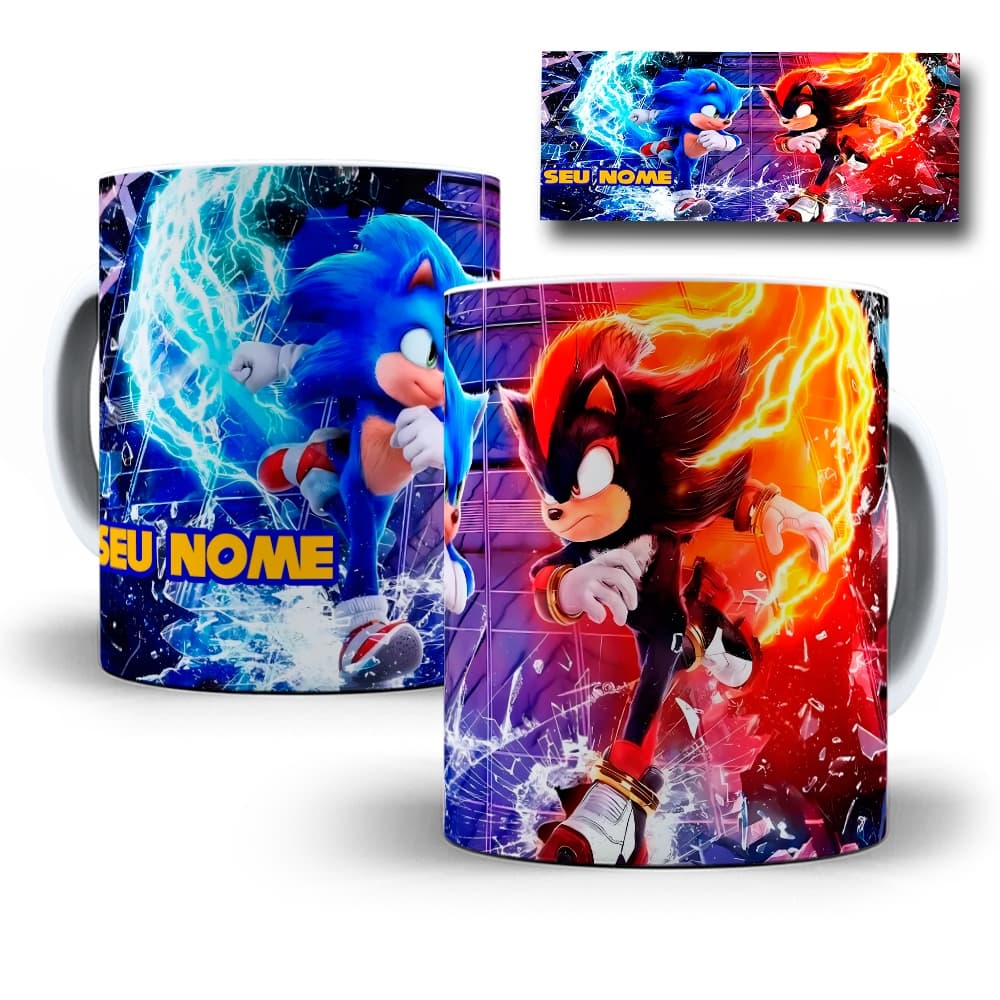 Caneca Sonic - Xícara Personalizada 325ML Porcelana Cerâmica 100% Cozinha Decoração Presente