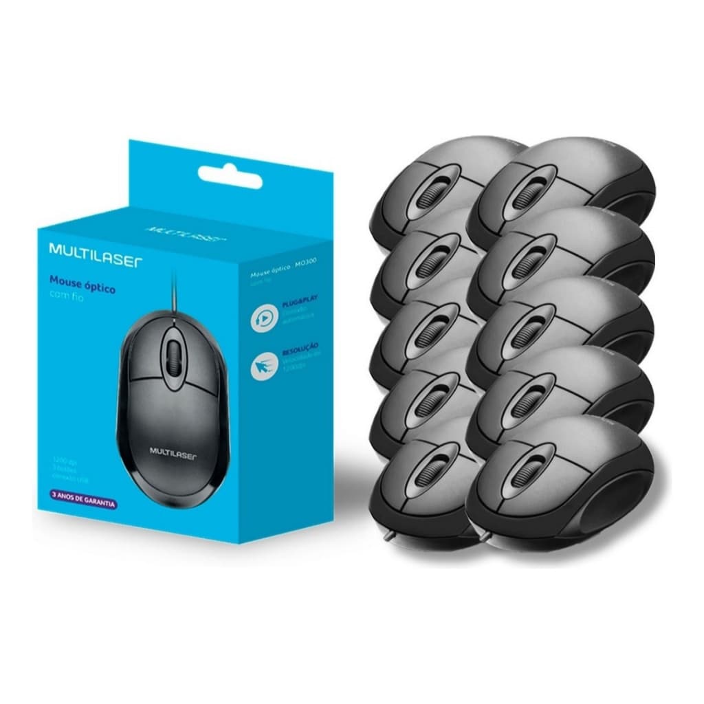 Mouse Para Pc Óptico Usb 1200dpi Atacado/revenda Kit Com 10 Multilaser Mo300